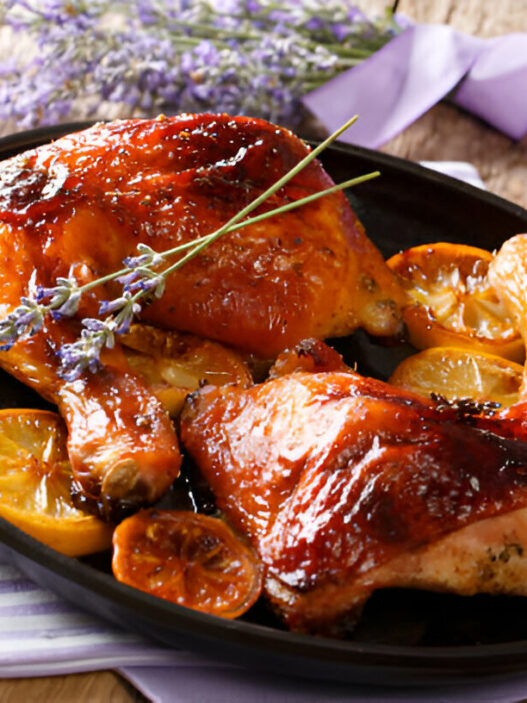 Grilled Glazed Chicken Legs with Lavender Honey and Lemon Recipe
