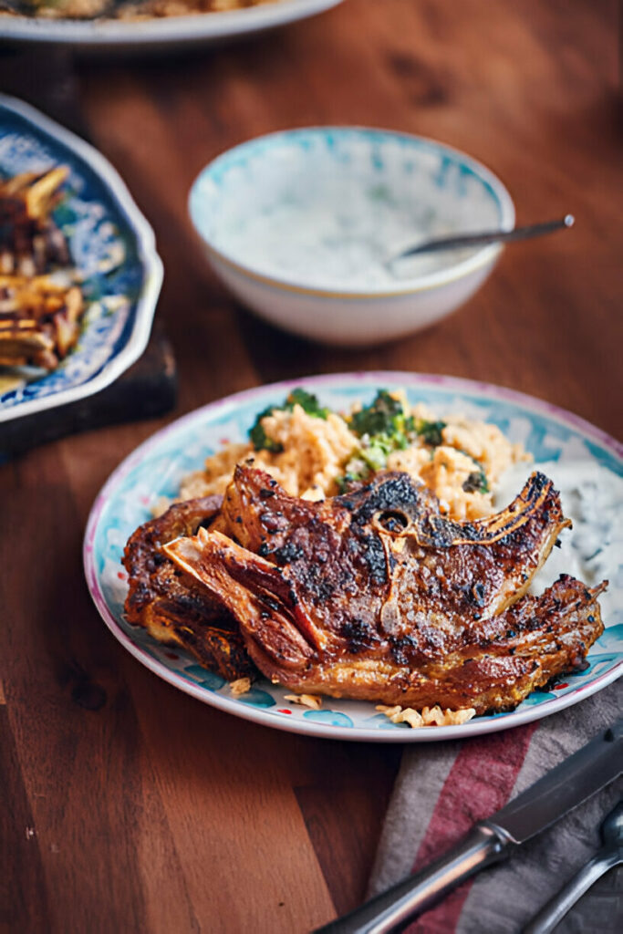 Lamb Chops with Bulgur and Broccoli Recipe